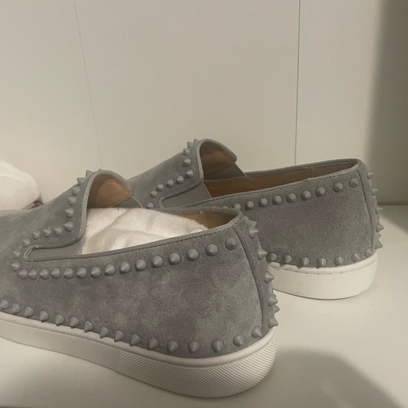 Christian Louboutin Grey Suede Spike Sneakers - Picture 4 of 5
